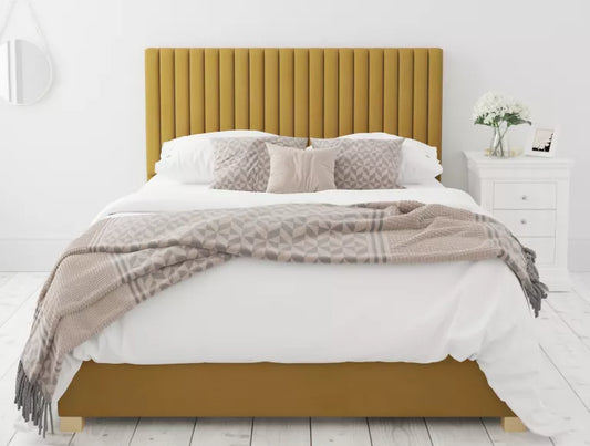 Levisham Ottoman Plush Velvet Ochre Bed Frame Only