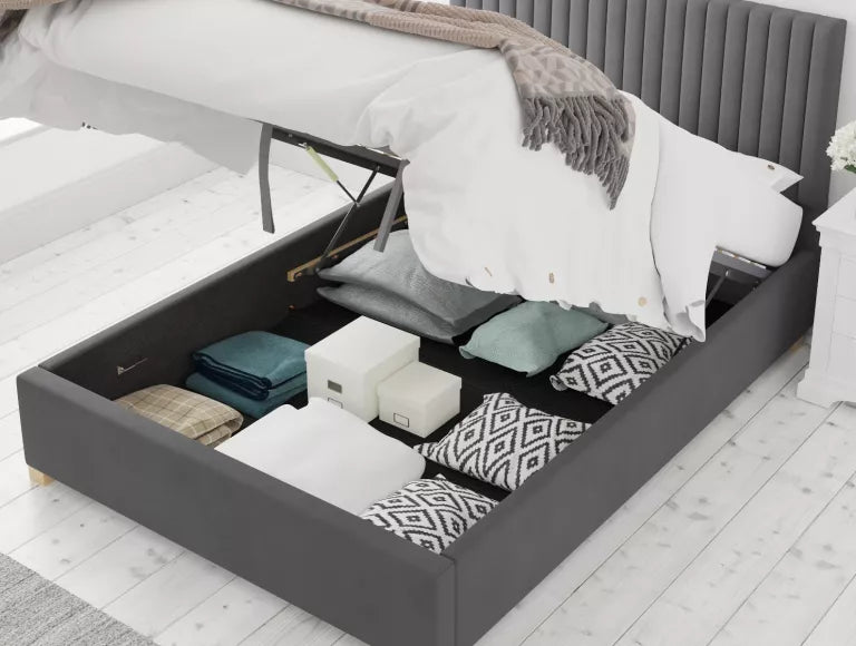 Levisham Ottoman Plush Velvet Steel Bed Frame Only