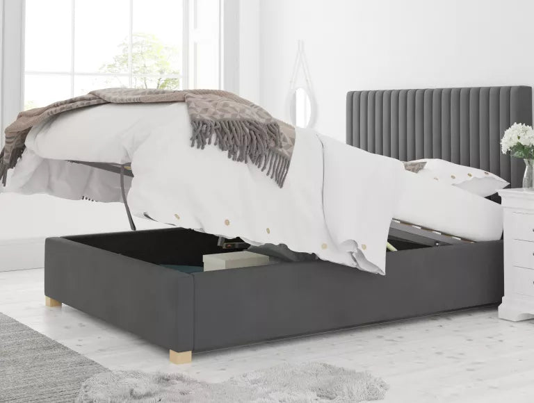 Levisham Ottoman Plush Velvet Steel Bed Frame Only