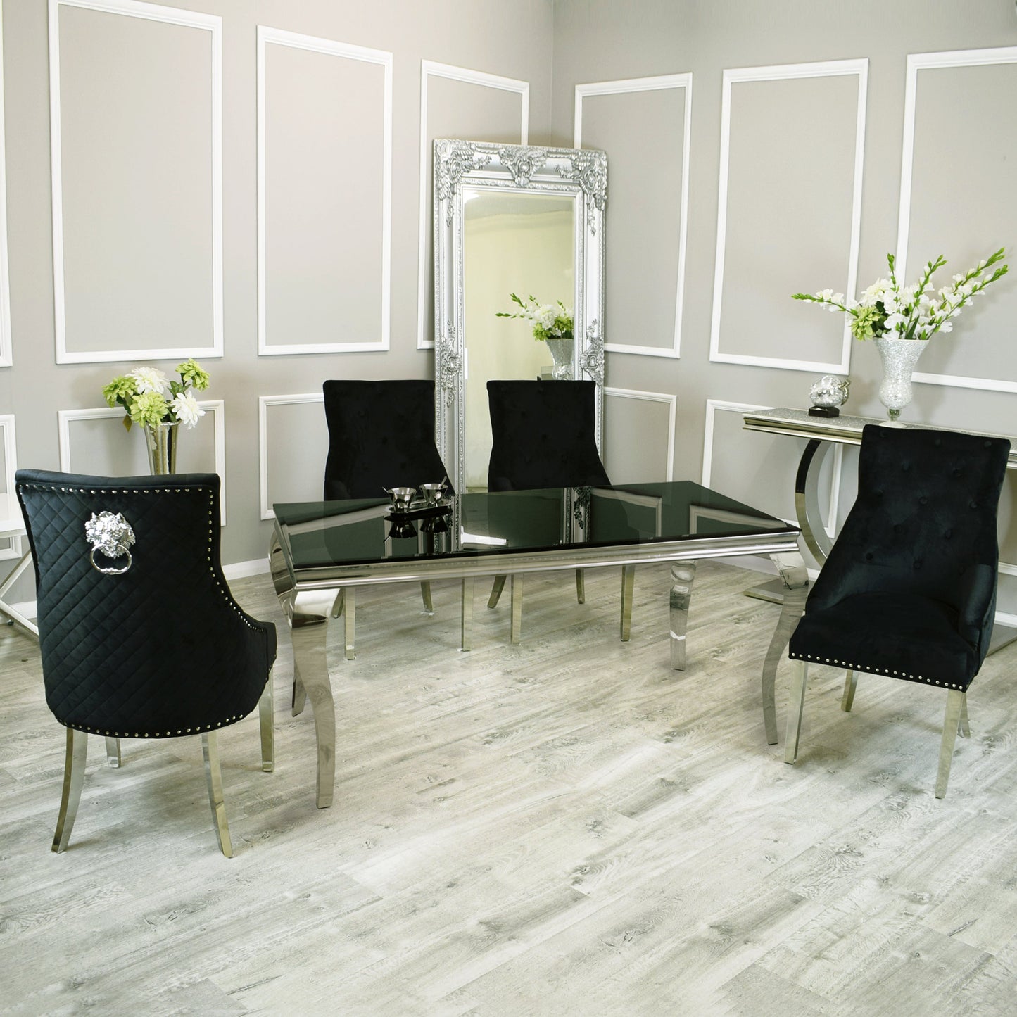 Arial 1.8m Dining Table Set With Black Chairs