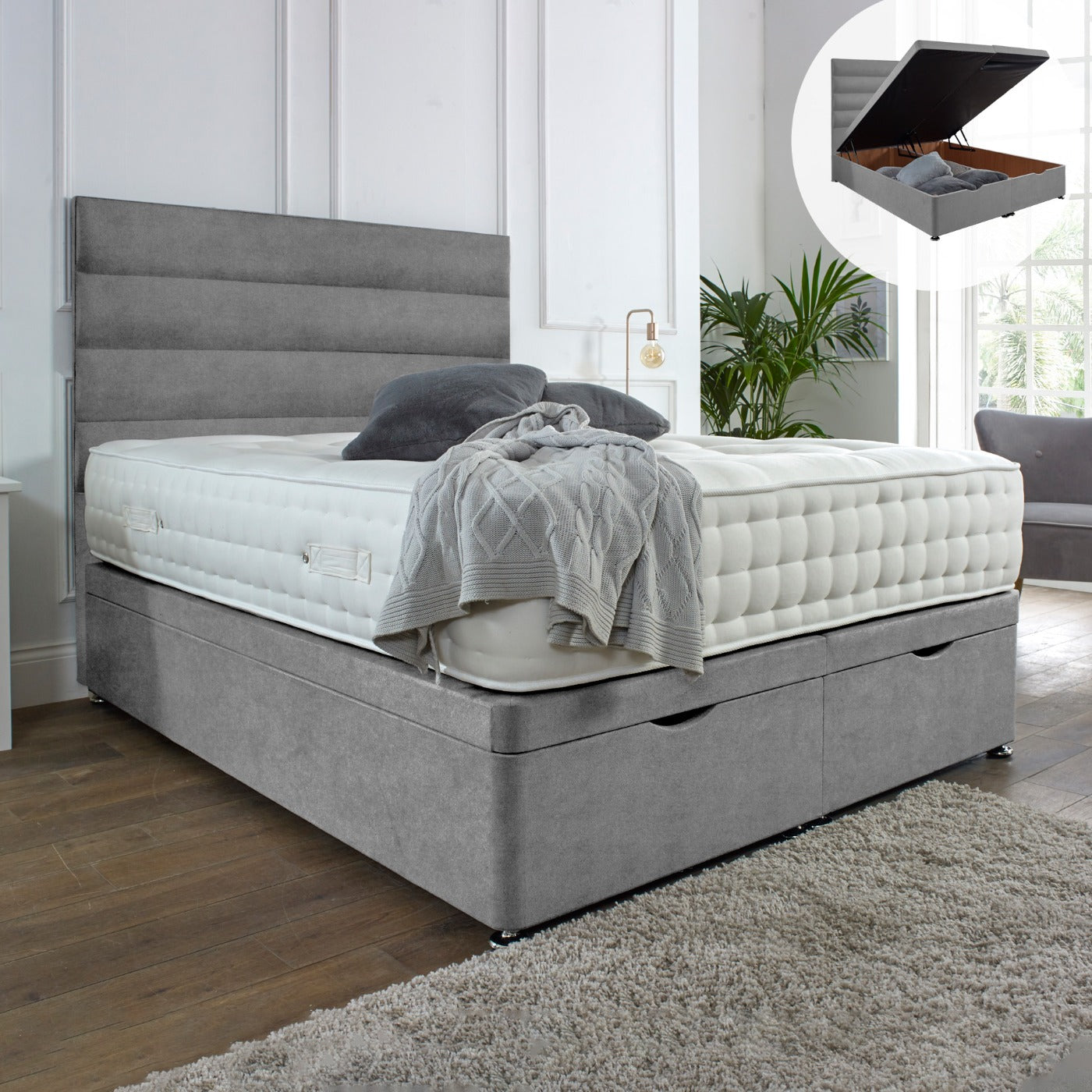 Camden Ottoman End Lift Storage Divan Bed - Optional Headboard