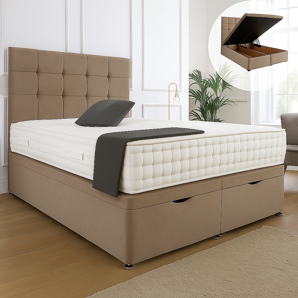 Kensington Ottoman End Lift Storage Divan Bed - Optional Headboard