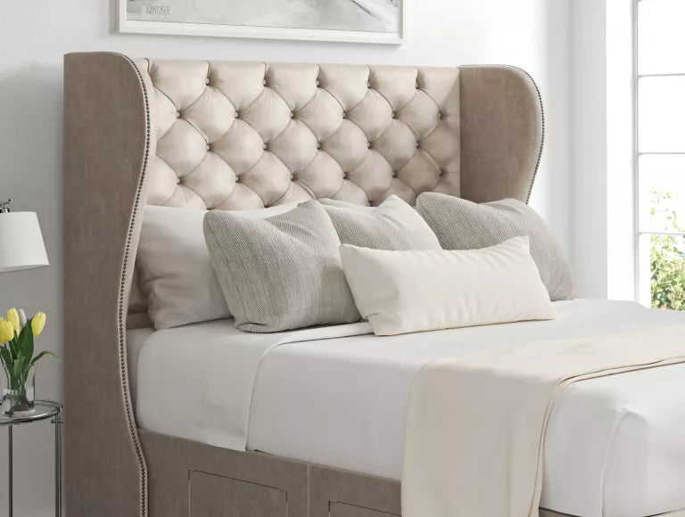 Miami Winged Upholstered Headboard and Ottoman Base