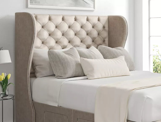 Miami Winged Upholstered Headboard and Ottoman Base