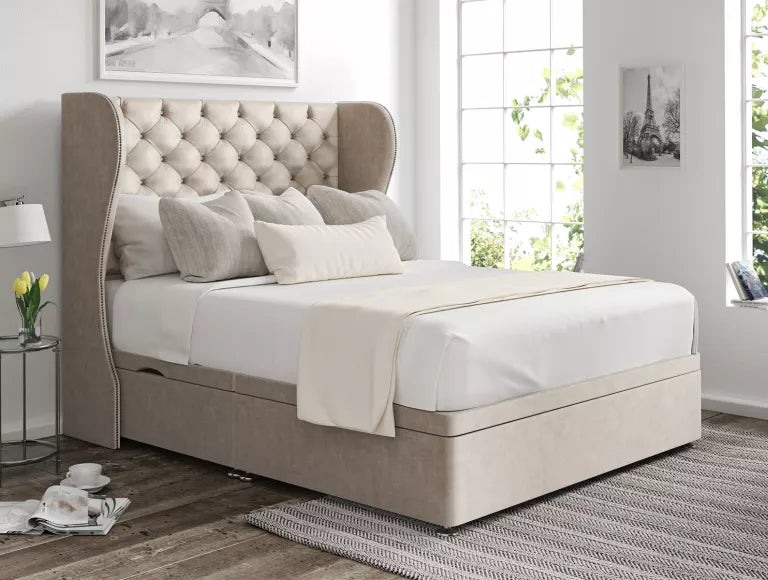 Miami Winged Upholstered Headboard and Ottoman Base
