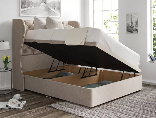 Miami Winged Upholstered Headboard and Ottoman Base