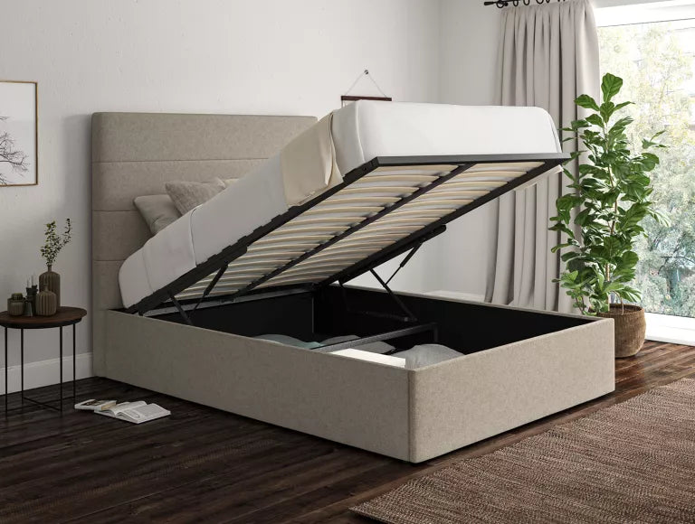 Milano Trebla Flax Upholstered Ottoman Bed Frame Only