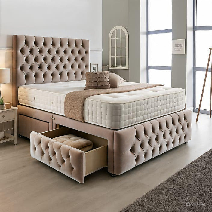 Chesterfield Matching Headboard & Footboard Divan Set - Choice of Mattress & Optional Storage