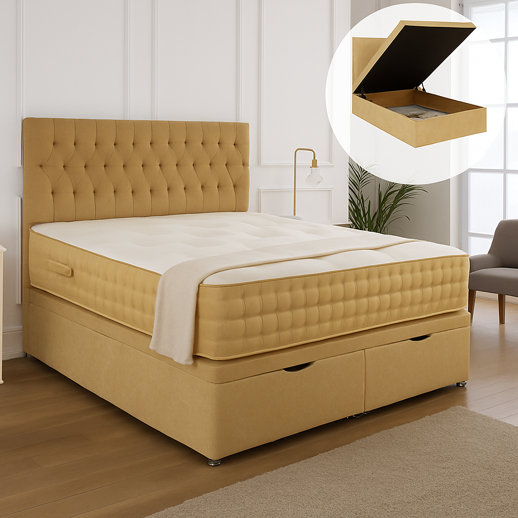 Albans Ottoman End Lift Storage Divan Bed - Optional Headboard