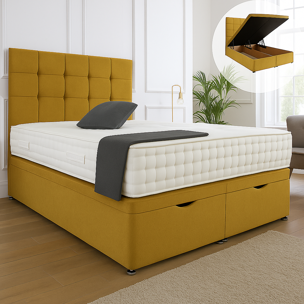 Kensington Ottoman End Lift Storage Divan Bed - Optional Headboard