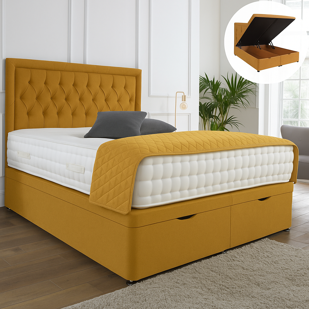Windsor Ottoman End Lift Storage Divan Bed - Optional Headboard