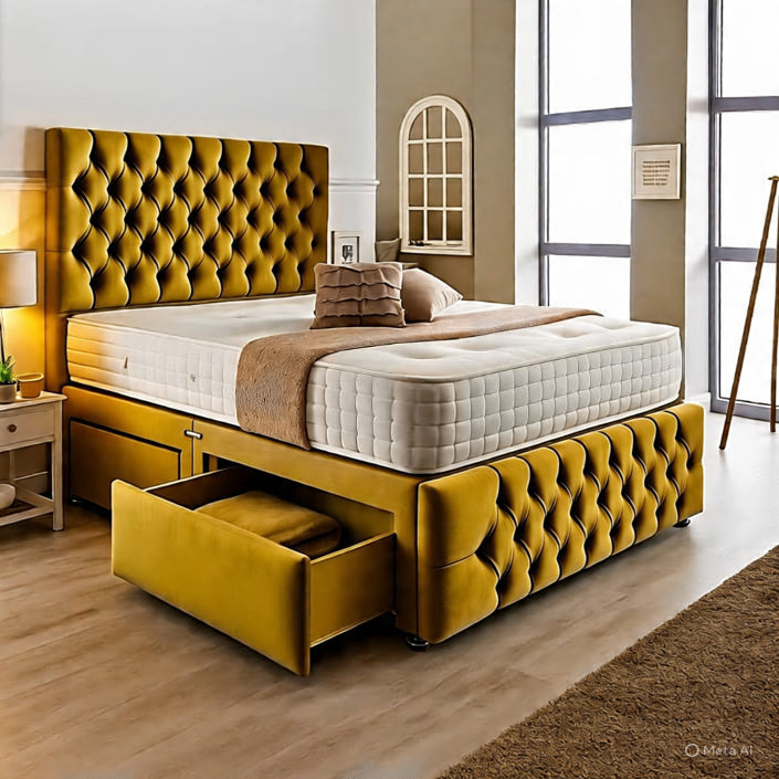 Chesterfield Matching Headboard & Footboard Divan Set - Choice of Mattress & Optional Storage