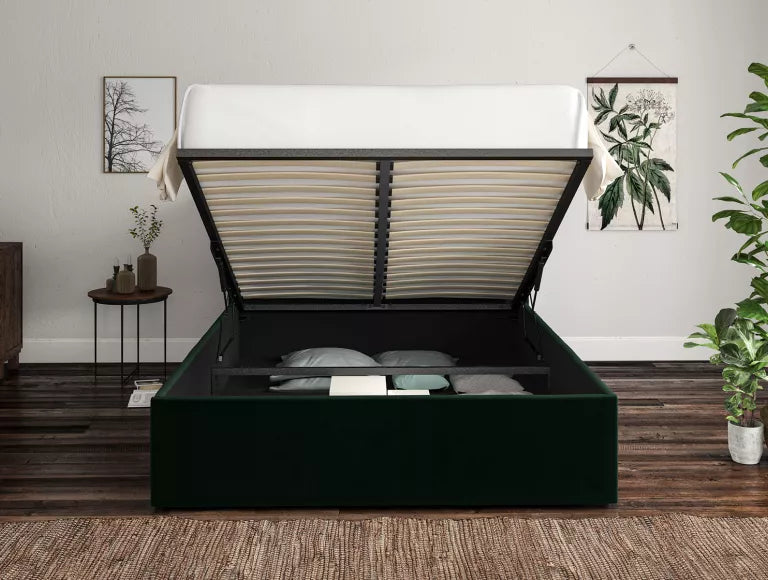 Napoli Hugo Bottle Green Upholstered Ottoman Bed Frame Only