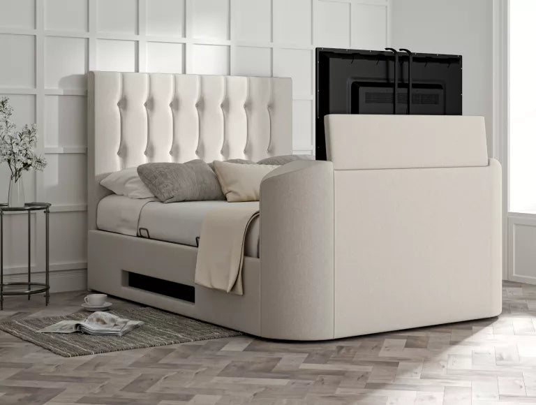 Dorchester Upholstered Arran Natural Ottoman TV Bed - Bed Frame Only