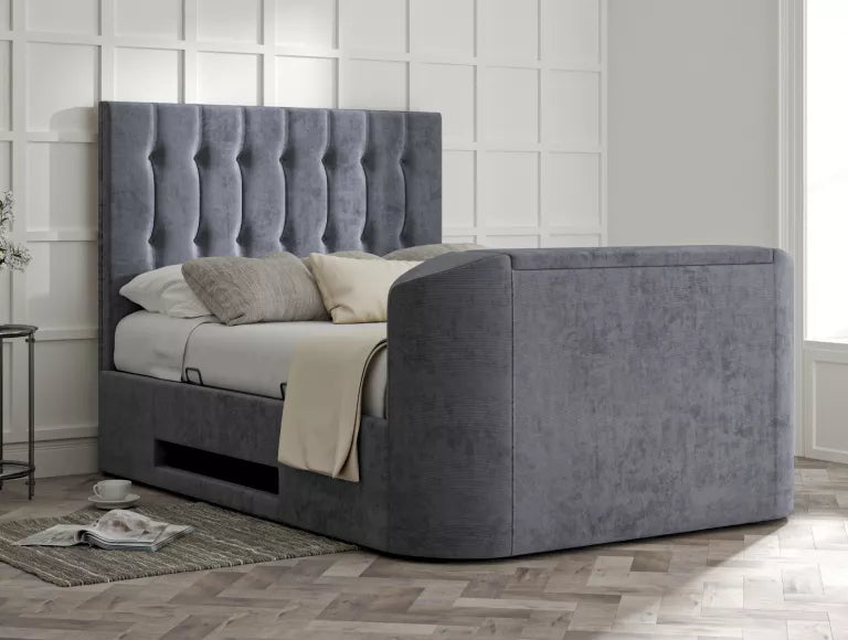 Dorchester Upholstered Hugo Platinum Ottoman TV Bed - Bed Frame Only