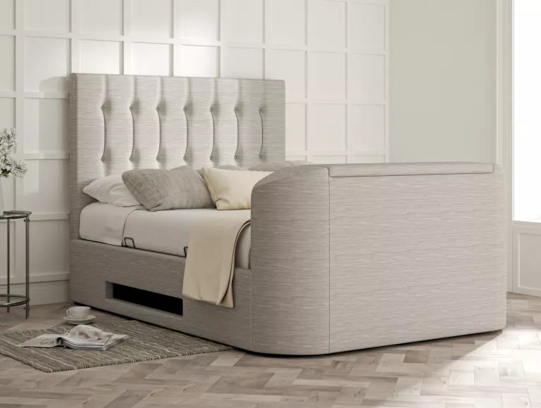 Dorchester Upholstered Linea Fog Ottoman TV Bed - Bed Frame Only