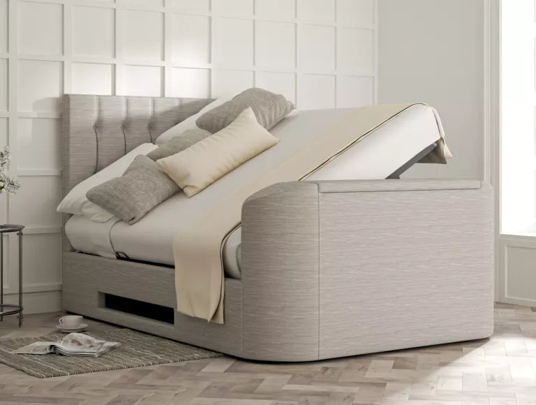 Dorchester Upholstered Linea Fog Ottoman TV Bed - Bed Frame Only