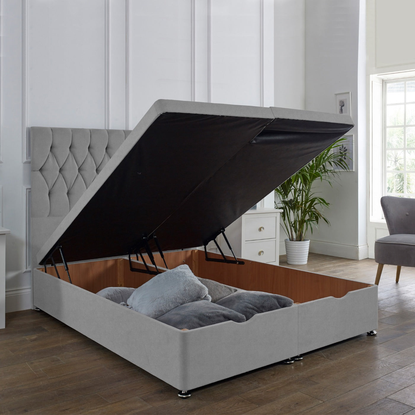 Albans Ottoman End Lift Storage Divan Bed - Optional Headboard