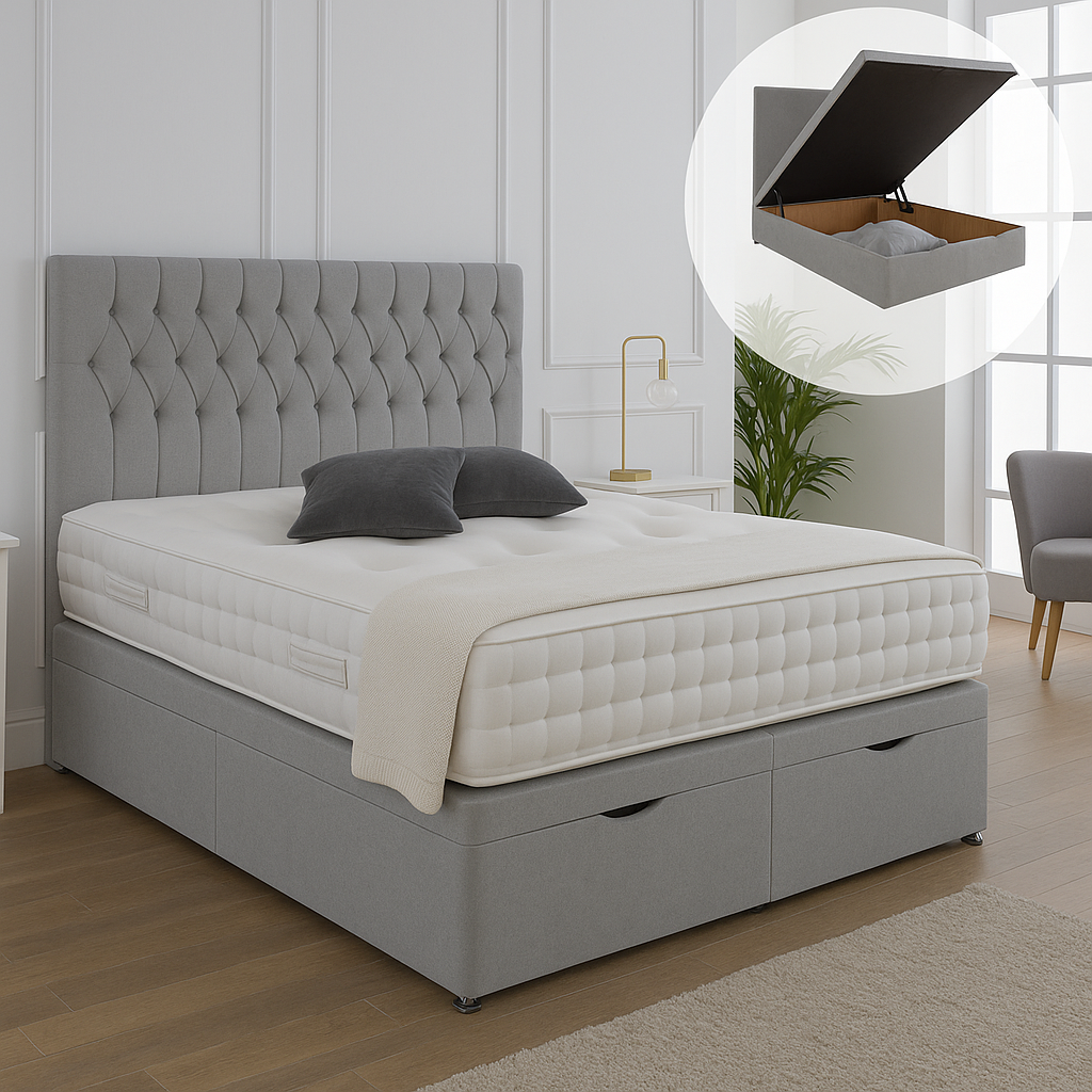 Albans Ottoman End Lift Storage Divan Bed - Optional Headboard