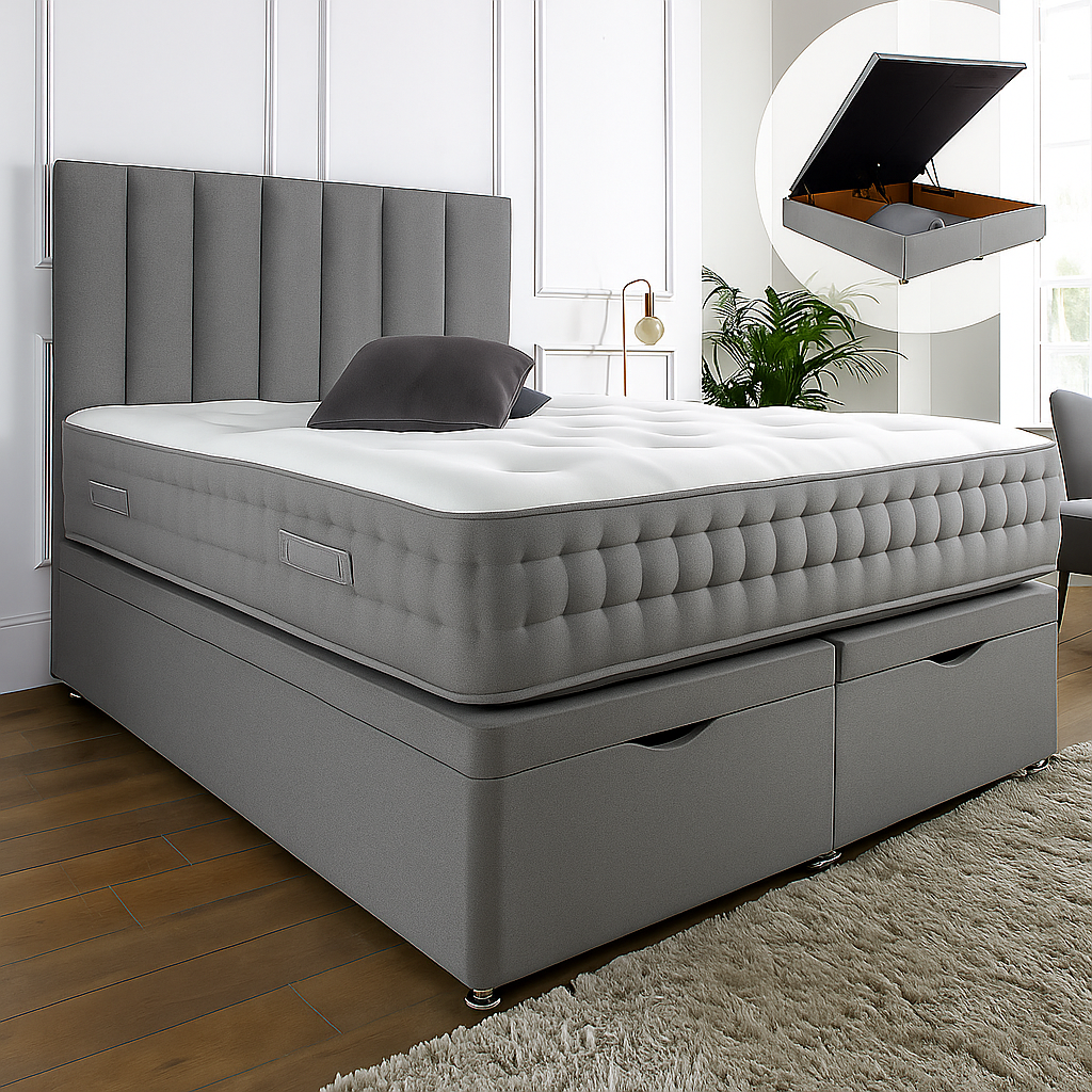 Henley Ottoman End Lift Storage Divan Bed - Optional Headboard