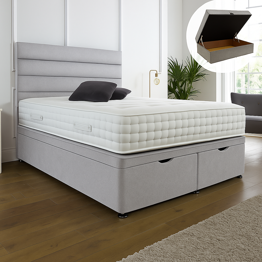 Camden Ottoman End Lift Storage Divan Bed - Optional Headboard