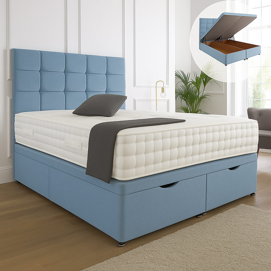 Kensington Ottoman End Lift Storage Divan Bed - Optional Headboard