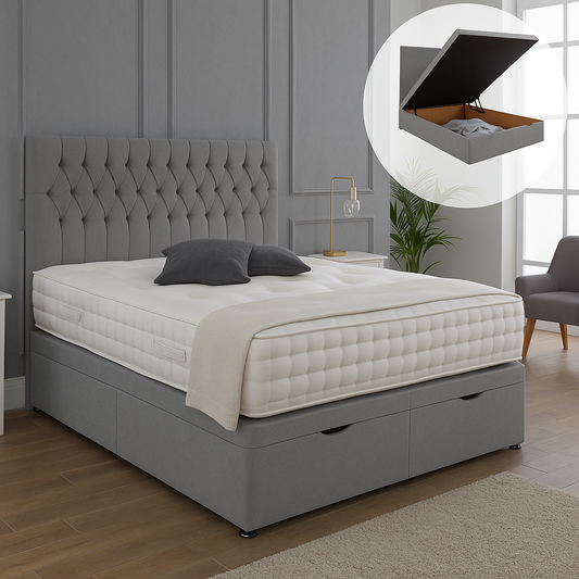 Albans Ottoman End Lift Storage Divan Bed - Optional Headboard