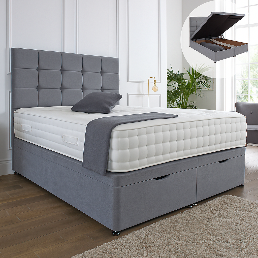 Kensington Ottoman End Lift Storage Divan Bed - Optional Headboard