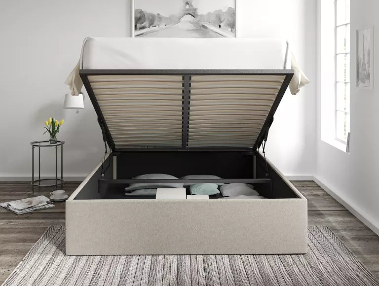 Napoli Trebla Flax Upholstered Ottoman Bed Frame Only