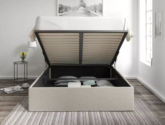 Napoli Trebla Flax Upholstered Ottoman Bed Frame Only