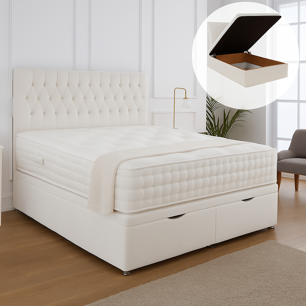 Albans Ottoman End Lift Storage Divan Bed - Optional Headboard