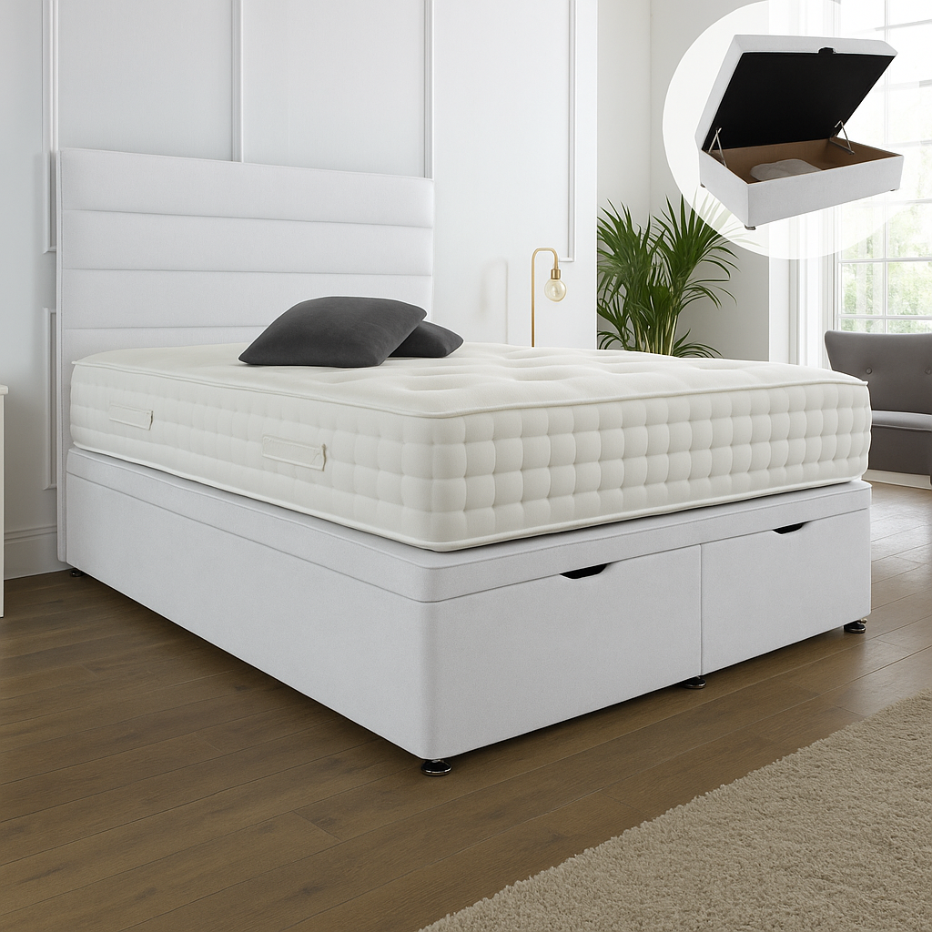 Camden Ottoman End Lift Storage Divan Bed - Optional Headboard